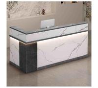 Modern L-Shaped Workstation Desk with Lockable Drawer, Checkout Counter Table for Retail, Beauty Salon, Lobby & Home Office - Secure Storage, 59"x23.6"x39.3"