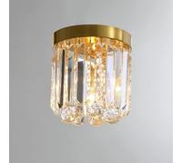 Modern Lamp Crystal Semi Flush Mount Light, Copper Small Chandelier Ceiling Lighting Fixture Indoor Aisle Lamps for Dining Room Bar Hallway Bedroom Balcony Square(Round)