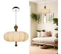 Modern Lantern Fabric Pendant Light, Unique Cloth Hanging Lamp, Modern Ceiling Fixture, Adjustable Height, Wooden Accents, E26/E27 Chandelier for Living Room, Dining Room, Kitchen Island