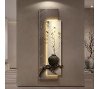 Modern Large 3D Wall Art Decor With Simulated greenery,Sandstone finish Wall Sculpture with Soft LED Light,Plug-in Power,Frameless Creative Painting for Living Room (B 35*100cm/13.8*39.4in)