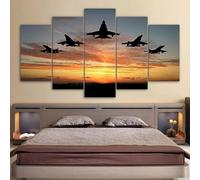 Modern large canvas wall art 5 Piece Canvas Art Wall Decor Poster 5 Pieces F-18 Formation At Sunset Military Aircraft Canvas Wall Art for Living Room Bedroom Canvas prints Artwork Framed Ready to Hang