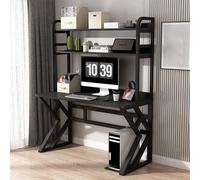 Modern Large Computer Desk with Storage Shelves Bookshelf and Carbon Fiber Finish Ideal for Home Office Study PC Gaming 100x60x170cm