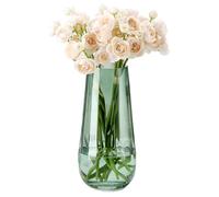 Modern Large Glass Vase H-9.8" Green Vases for Flowers, Centerpieces and Decorative Accents - Tall Plant Vase for Office Home Table Decor