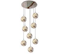 Modern Large Stair Chandelier,8/10/12/15/18-Lights LED Staircase Chandeliers for Villa,Smoky Gray Glass Ball Stainless Steel Base,Modern Pendant Lighting for Stairwell/Stairway(8 lights, Smoke gray)