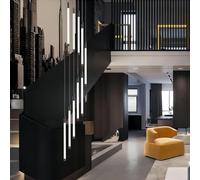 Modern large staise chaner LED height adjustable Pendant Light black iron creative high ceiling chic lighting suitable for hotel villa bar lobby decorative Hanging Lamp(Color:Warm light (Neutral Ligh