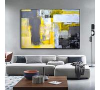 Modern Large Wall Art Abstract Paint Yellow Grey and White Canvas Painting Print Posters Pictures for Living Room Decor 80x100cm(31x43in) Frameless