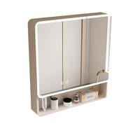 Modern Large Wall-Mounted Aluminum Bathroom Storage Cabinet with LED Mirror Cream Color Space-Saving Organizer with Doors & Shelves (80x13x88cm) - Perfect for Stylish Bathrooms.