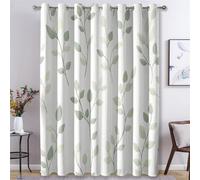 Modern Leaf Curtains for Bedroom Living Room, Simple Green Leaves Blackout Curtains Eyelet 108 Drop - Thermal Patterned Window Drapes Home Decor 90x108 Inch 2 Panels K1