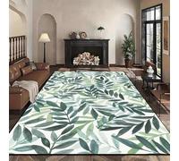 Modern Leaf Washable Rug, 160x230cm Tropical Green Eucalyptus Leaf Stylish Simple Indoor Carpet, Soft Non-Slip Non-Shedding Leaves, Pet and Child Friendly Easy Clean Rugs for Entrance Hallway Office