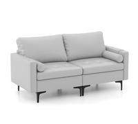 Modern Leathaire Loveseat 2-Seater Sofa Couch W/ Cushion & 2 Bolsters