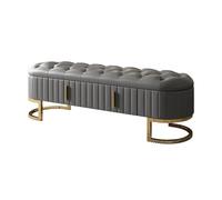Modern Leather Accent Bench with Storage DrawerStylish Sofa Bench for Bedroom Living Room & EntrywayVersatile 1.5m Shoe Storage & Checkroom Furniture (Gray)