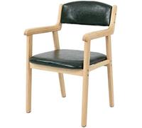 Modern Leather Accent Chair with Arms - Comfy Upholstered Dining & Desk Chair for Living Room Kitchen Bedroom Small Spaces - Stylish Green Wood Legs