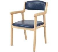 Modern Leather Accent Chair with Arms - Comfy Upholstered Dining & Desk Chair with Wood Legs for Living Room Kitchen Bedroom Small Corner - Stylish Blue A