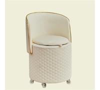 Modern Leather Backrest Vanity Stool - 360° Swivel Storage Ottoman & Folding Chair - Stylish Rolling Makeup Seat for Dressing Room Bedroom or Living Room