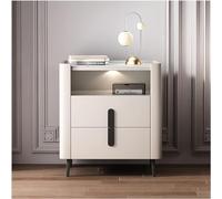 Modern Leather Bedside Tables Set of 1 with Drawers - Stylish Nightstands for Bedroom Elegant Storage Cabinets Contemporary Leather Furniture,White