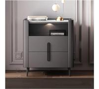Modern Leather Bedside Tables Set of 1 with Drawers - Stylish Nightstands for Bedroom Elegant Storage Cabinets Contemporary Leather Furniture，Dark Grey