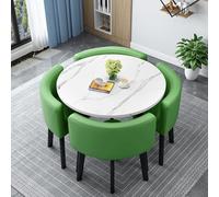 Modern Leather Dining Table Set with 4 Black Chairs - Space-Saving Round/Square Kitchen Fur for 4 - Slish Dining Room & Living Room Decor