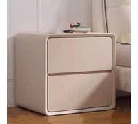 Modern Leather Finish Night Stand with 2 Drawers Stylish Wood Bedside Table for Bedroom Large Capacity End Table No Assembly Required Khaki Color 40x40x47cm