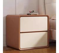 Modern Leather Finish Nightstand with 2 Drawers Large Capacity Bedside Table for Bedroom Wood End Table No Assembly Required Brown and White 40x40x47cm