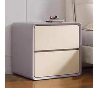 Modern Leather Finish Nightstand with 2 Drawers Stylish Wood Bedside Table for Bedroom Large Capacity End Table No Assembly Required Gray and White Size: 45cmx40x47cm