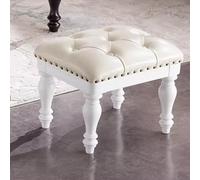 Modern Leather Foot Rest Ottoman for Couch - Upholstered Footstool for Living Room & Bedroom Stylish Solid Wood Frame Shoe Stool (Color: White/A)