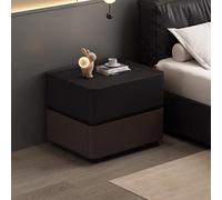 Modern Leather Nightstand, Fully Assembled Nightstand, Sturdy And Durable, Scratch-resistant And Easy To Clean, Large Capacity. Suitable For Bedroom,Living Room(Black+Dark Chestnut,30cm/11.8in)