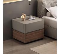Modern Leather Nightstand, Fully Assembled Nightstand, Sturdy And Durable, Scratch-resistant And Easy To Clean, Large Capacity. Suitable For Bedroom,Living Room(Gray+Walnut,30cm/11.8in)