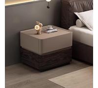 Modern Leather Nightstand, Fully Assembled Nightstand, Sturdy And Durable, Scratch-resistant And Easy To Clean, Large Capacity. Suitable For Bedroom,Living Room(Khaki+Dark Walnut,30cm/11.8in)