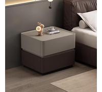 Modern Leather Nightstand, Fully Assembled Nightstand, Sturdy And Durable, Scratch-resistant And Easy To Clean, Large Capacity. Suitable For Bedroom,Living Room(Gray+Dark Chestnut,30cm/11.8in)