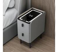Modern Leather Nightstand with Wireless Charging Slim Bedside Table with LED Light Narrow Smart End Table for Small Spaces Stylish and Functional Nightstand for Bedroom