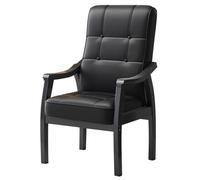 Modern Leather Office Chair with Back Support Upholstered Armchair with Wood Legs Stylish Executive Guest Chair for Living Room & Bedroom (Nero D)