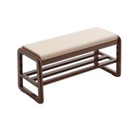 Modern Leather Ottoman Bench - Upholstered Storage Footstool with Removable Cushion - Vintage Wooden Shoe Bench for Hallway Living Room Bedroom - Walnut Finish 100x30 cm
