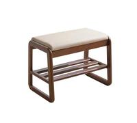 Modern Leather Ottoman Bench with Removable Cushion - Upholstered Storage Footstool & Vintage Wooden Shoe Bench for Hallway Living Room Bedroom (Walnut 55x30)
