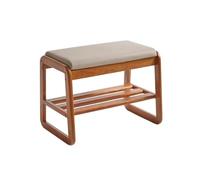 Modern Leather Ottoman Bench with Storage - Upholstered Vintage Wooden Footstool for Hallway Living Room & Bedroom - Removable Cushion Cherry Finish 55x30 cm