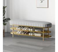 Modern Leather Padded Shoe Bench with Metal Frame 2 Tier Storage Rack for Entryway Living Room Bedroom Hallway Stylish Footrest and Shoe Shelf