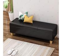Modern Leather Storage Ottoman Bench Upholstered Footstool for Living Room & Bedroom Stylish Black Foot Rest 24"x16"x16" (60x40x40cm)