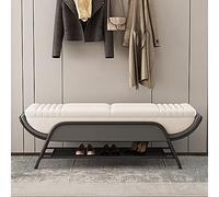 Modern Leather Upholstered Footstool Bench with Shelf - Stylish Entryway Shoe Rack, 80x40x45cm, Perfect for Bedroom & Living Room