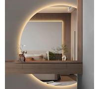 Modern LED Backlit Semicircle Bathroom Mirror with Dimmable Tri Colour Light Anti Fog Feature Half Moon Frameless Design 30x43inch Ideal for Home Decor and Entryway Full Length Wall Mirror