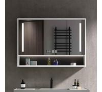 Modern LED Bathroom Mirror Cabinet 80cm - Smart with Storage Anti-Fog Wall-Mounted 3 Colors Integrated Clock - Stylish & Functional Design