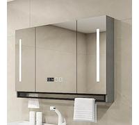 Modern LED Bathroom Mirror Cabinet with 3 Doors & Dimmer Switch - Wall Mounted Storage Cupboard Grey Finish L100 x W12 x H75cm Stylish & Functional Lighting Solution