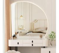 Modern LED Bathroom Wall Mirror - Asymmetrical Semi-Circular Makeup Mirror with Adjustable 3000K/4000K/6000K Touch Lighting for Sleek Vanity Decor