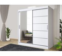 Modern LED black Effect 203cm Sliding Door Wardrobe with Mirror & Integrated Drawers, Spacious Bedroom Storage RAC3 White One Size