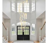 Modern LED Bubble Crystal Chandelier for High Ceilings - Dimmable K9 Glass Pendant Light for Staircase Foyer Villa - Elegant Round Design Perfect for Entrances