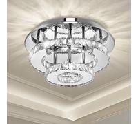 Modern LED Ceiling Light,12 Inch Stainless Steel K9 Crystal Flush Mount Lights Fixture,Two Layers Round Ceiling Lamp for Dining Living Room Bedroom Decoration