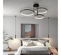 Modern LED Ceiling Light 60W Dimmable 4800LM Remote Control Adjustable Color Temperature 3500K 6500K Stylish Ring Design for Bedroom Living Room Kitchen Black 3 Rings