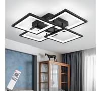 Modern Led Ceiling Light,Dimmable 4 Squares Ceiling Lights with Remote, LED Chandelier in Aluminium Black for Living Room,Bedroom,Bedroom, Basement(Black)