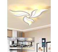 Modern LED Ceiling Light Dimmable Living Room Ceiling Lamp with Remote Control Chandelier 22W 3000K-6500K Flower Shape Ceiling Lights for Bedroom Dining Room Office (White, 3heads)