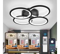 Modern Led Ceiling Light,Dimmable Round Ceiling Light with Remote, LED Chandelier in Aluminium Black for Living Room,Bedroom,Bedroom, Basement(Black)