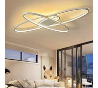 Modern LED Ceiling Light Living Room Light Dimmable with Remote Control Oval Design 3 Ring Metal Acrylic Chandelier for Bedroom Dining Room Bathroom Kitchen Ceiling Lamps L80xW45cm White