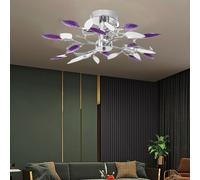 vidaXL Ceiling Lamp with Acrylic Crystal Leaf Arms, White & Purple, Room Illumination, Contemporary Style, Metal Base, Easy Mounting, Versatile Placement, Halogen Chandeliers E14 Bulb Compatible-...